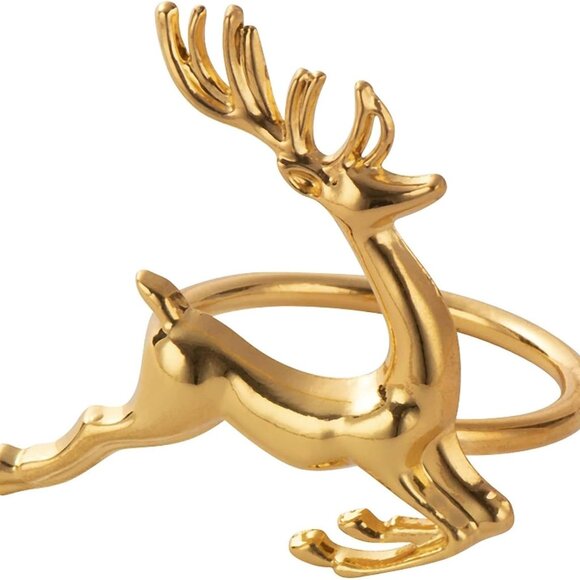 Other - 6-Piece Gold Reindeer Napkin Rings for Kitchen Table - 1.8-Inch Diameter Gold Zi